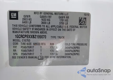 2011 Chevrolet Silverado 1500 Work Truck z USA, uszkodzony, nr VIN 1GCRCPEXXBZ199070